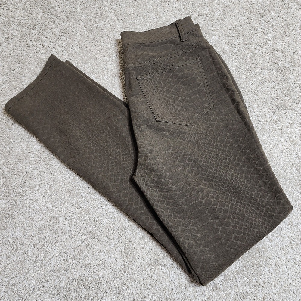 Lafayette 148 NY Snakeskin Print Slim Leg Pants Olive Brown Size 6 Stretch